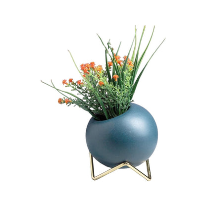Kugelförmiger Blumentopf mit Metallrahmen in modernem Blau -KAKTOS