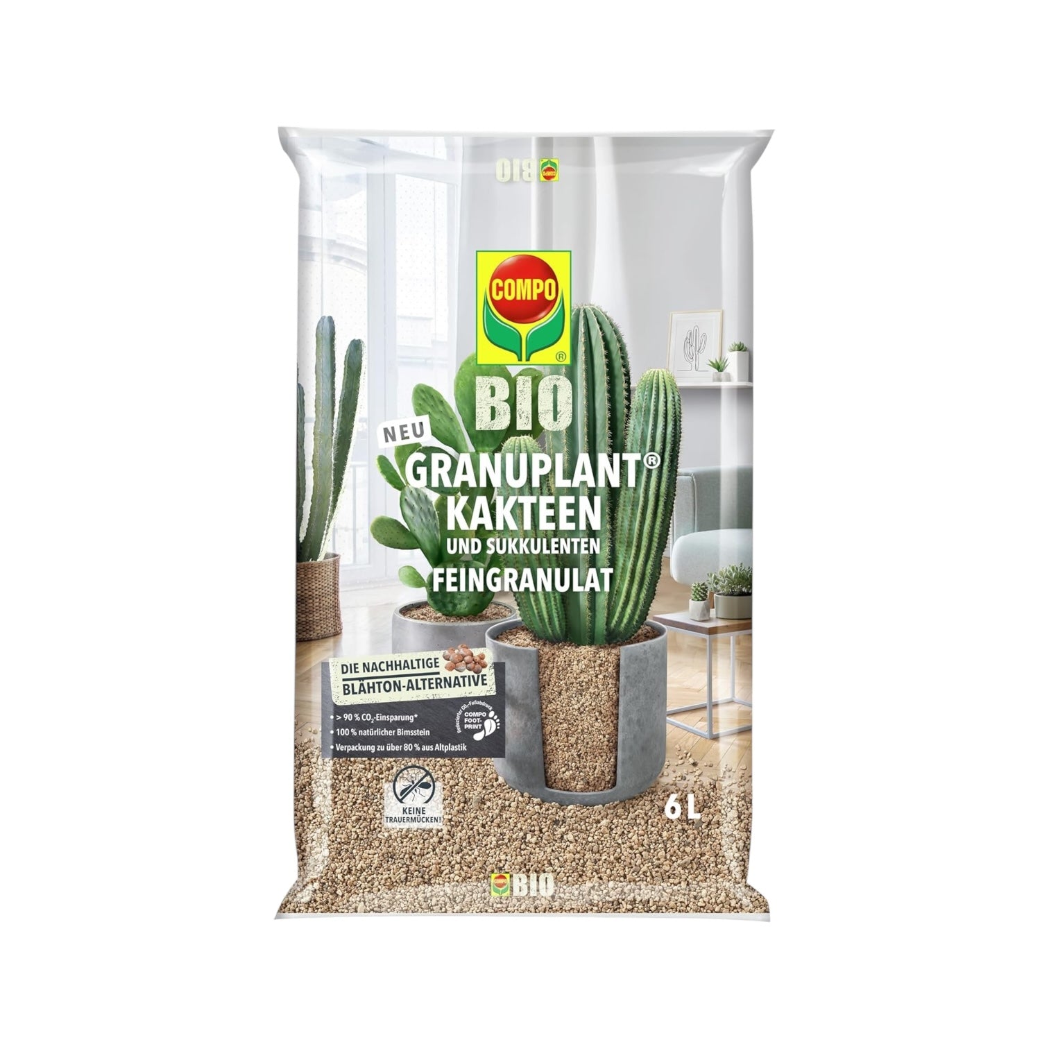 COMPO Bio GRANUPLANT® Kakteen Pflanzgranulat 6 L, grau/beige