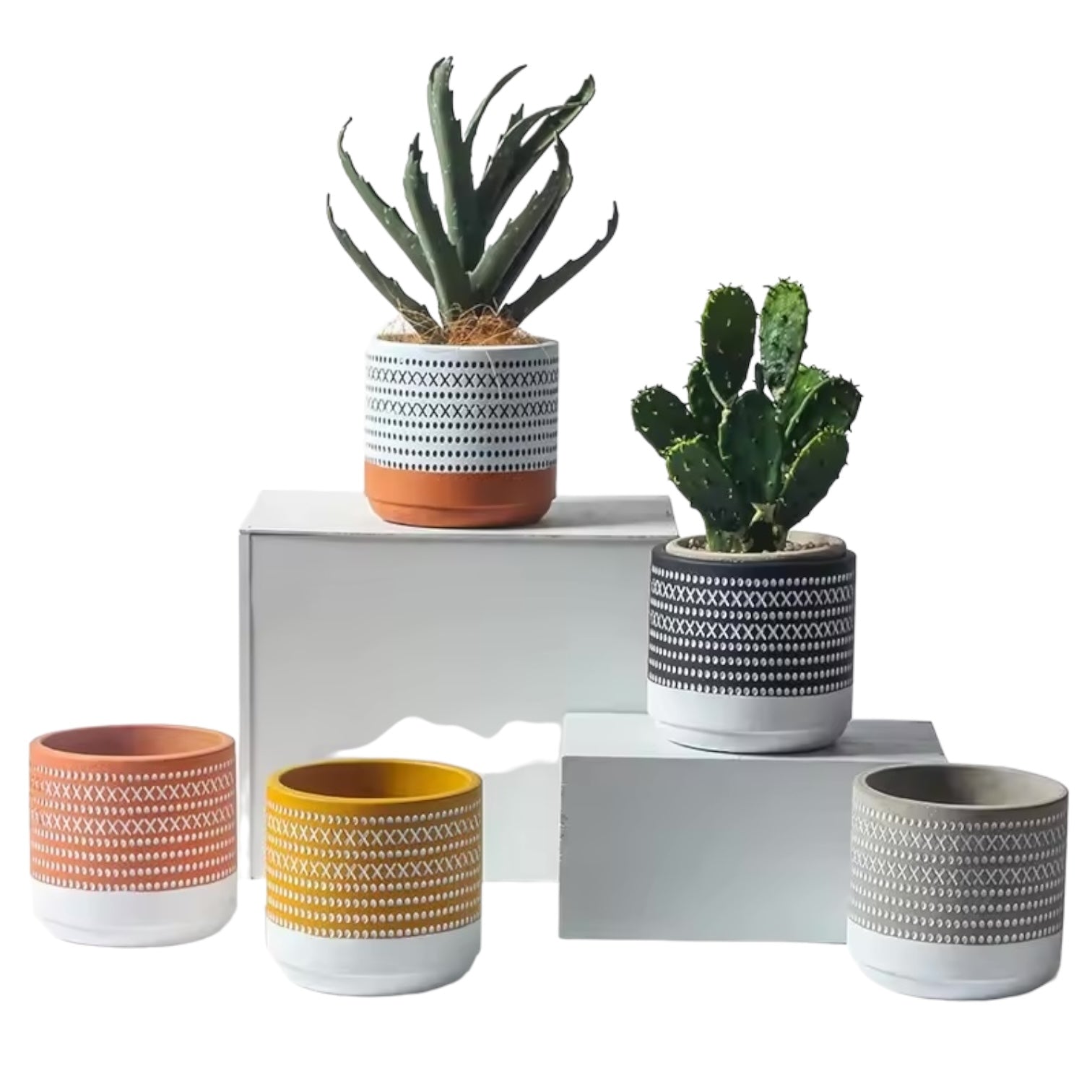BOHO NOMAD – Blumentopf, Terracotta-Schwarz-Weiß, Ø 13,5 cm, handgefertigt