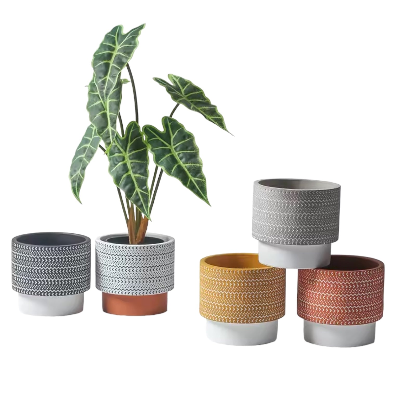 BOHO NOMAD – Blumentopf, Terracotta-Schwarz-Weiß, Ø 13,5 cm, handgefertigt