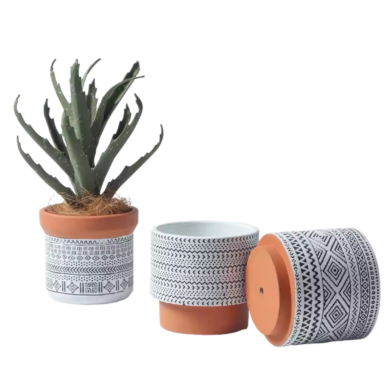 BOHO NOMAD – Blumentopf, Terracotta-Schwarz-Weiß, Ø 13,5 cm, handgefertigt