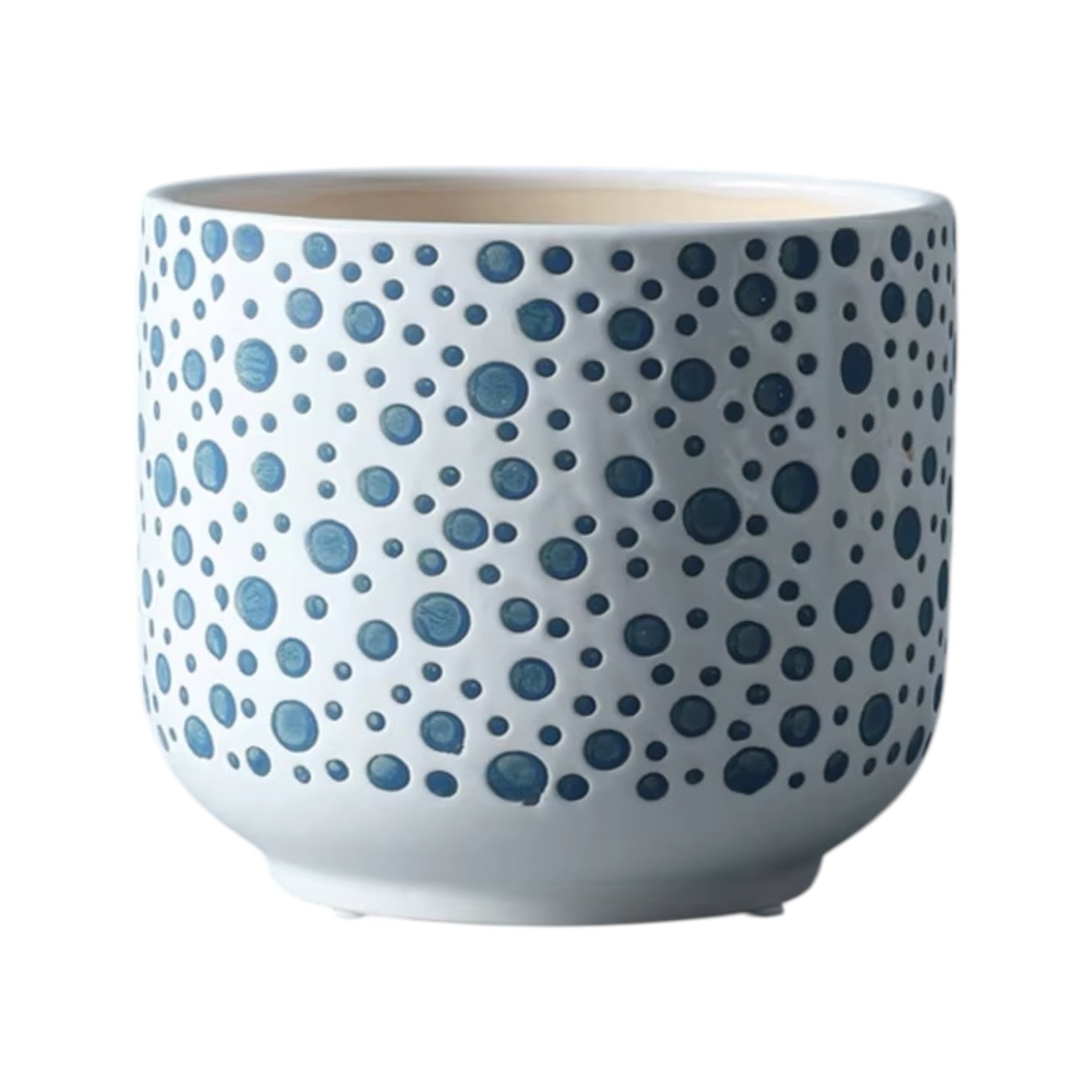 OSLO – Blumentopf für Innenbereiche, Keramik, Blau-Weiß gepunktet, verschiedene Größen, mit Drainageloch