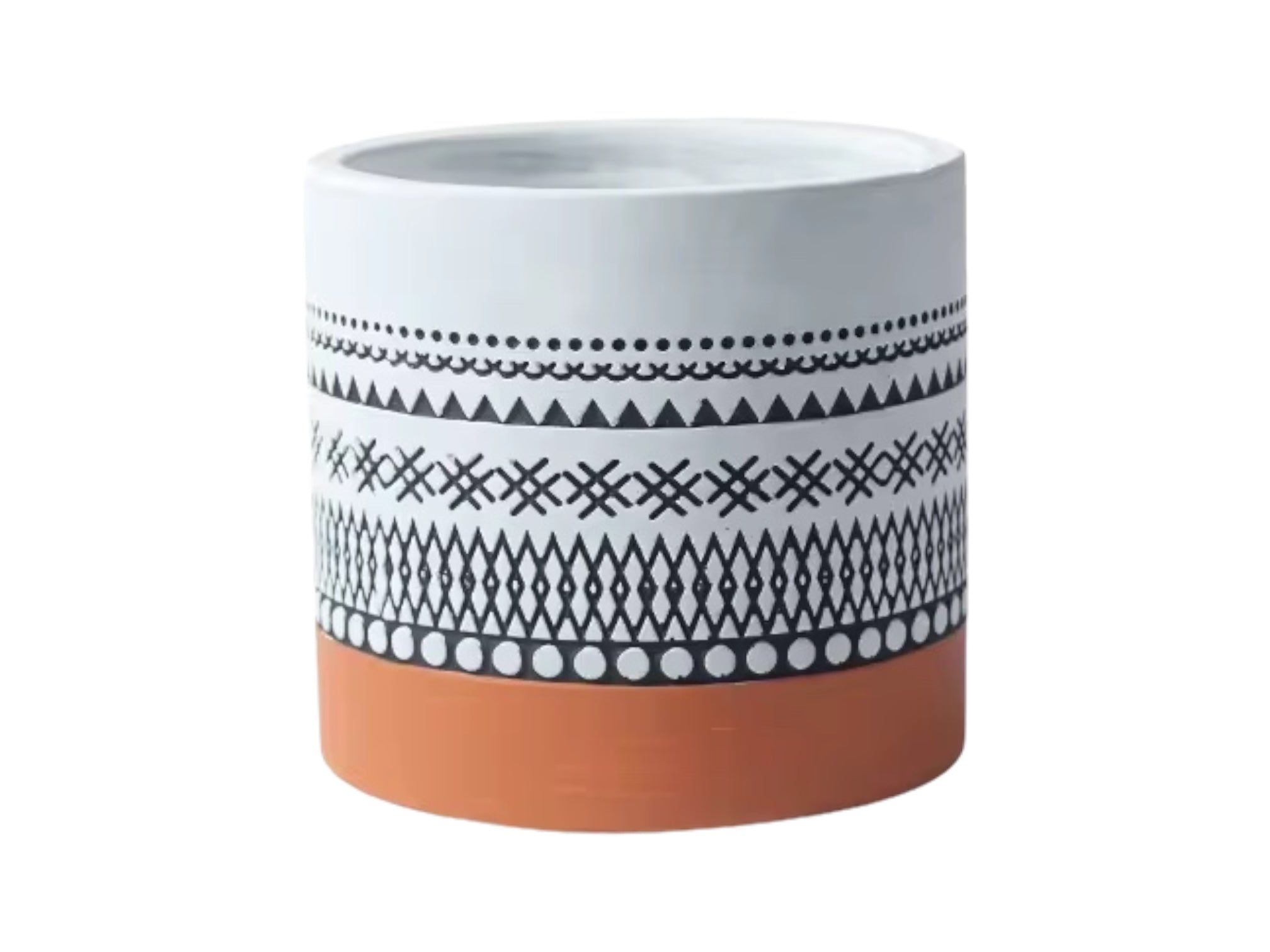 BOHO CASA – Blumentopf für Innen- und Außenbereiche, Zement, Terracotta-Schwarz-Weiß, Ø 13,5 cm, handgefertigt
