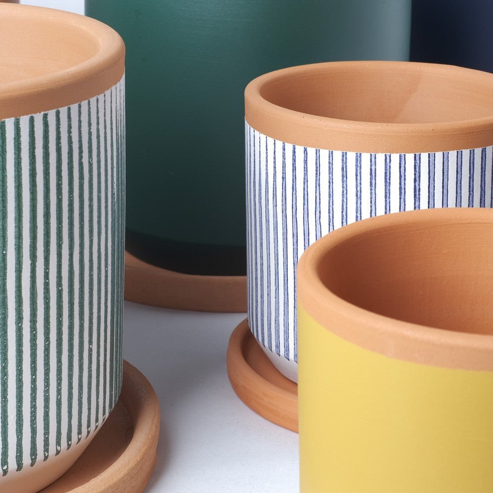 Blau vertikal gestreifter Übertopf mit Untertasse, handgefertigt -KAKTOS Pflanzgefäße & Zubehör