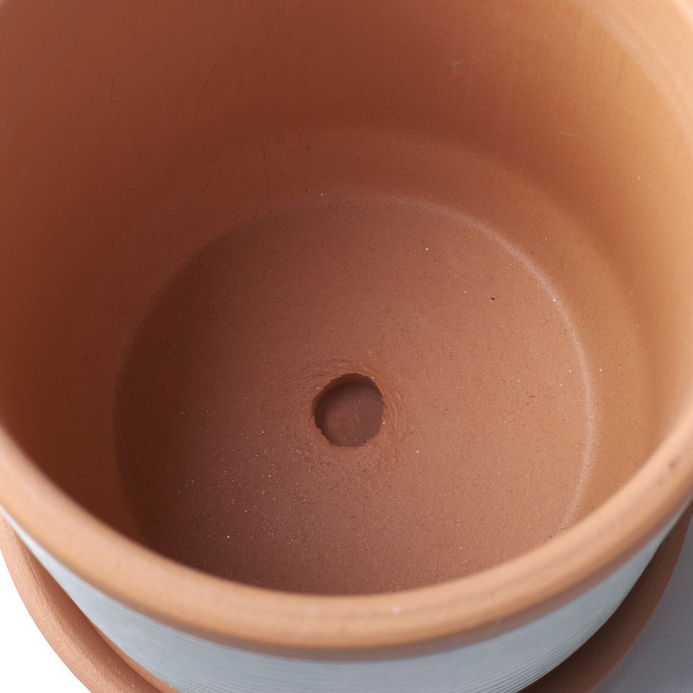 Blauer horizontal gestreifter Übertopf mit Untertasse, handgefertigt -KAKTOS Pflanzgefäße & Zubehör