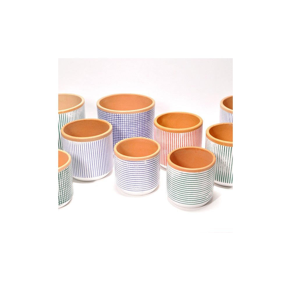 Grüner horizontal gestreifter Übertopf mit Untertasse, handgefertigt -KAKTOS Pflanzen & Zubehör