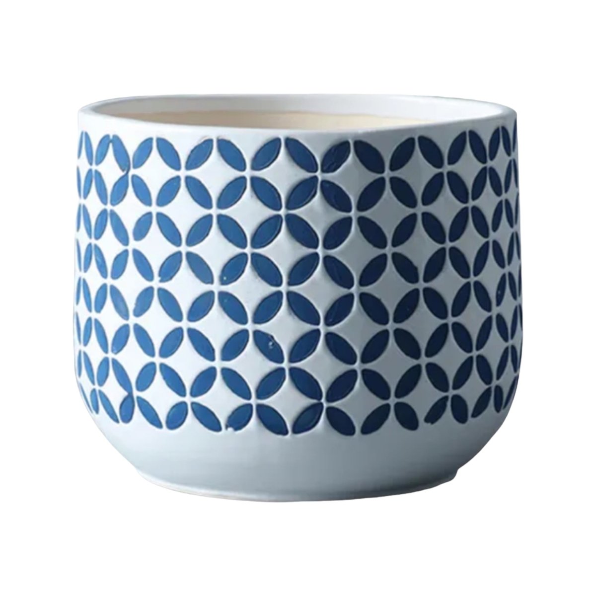 Keramik-Blumentopf, Rauten blau/weiß, verschiedene Größen -KAKTOS