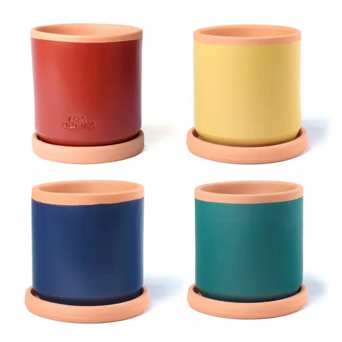 Casa Atlântica Terracotta-Blumentopf (Ø 13cm) in Waldgrün mit Untersetzer, handgefertigt -KAKTOS