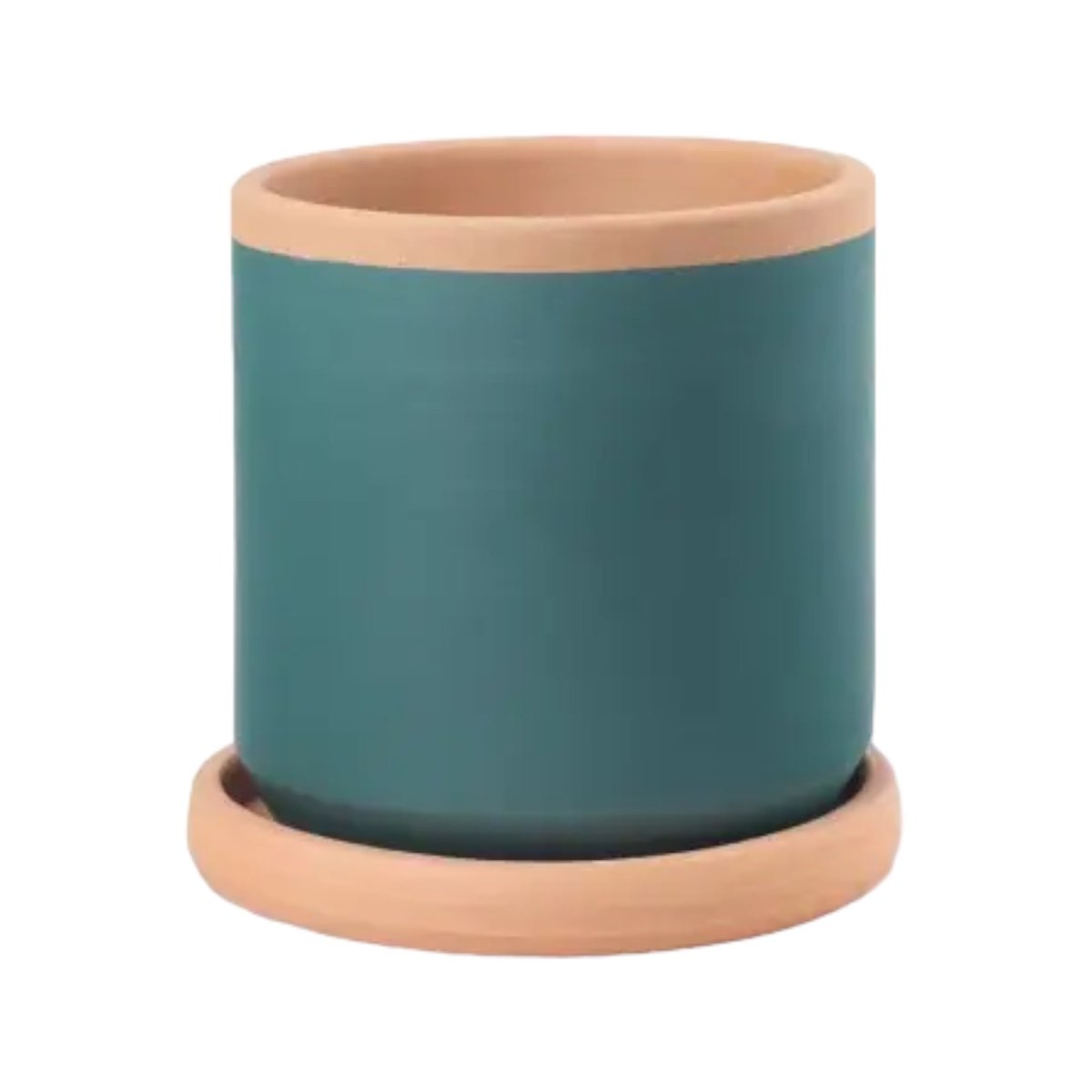 Casa Atlântica Terracotta-Blumentopf (Ø 13cm) in Waldgrün mit Untersetzer, handgefertigt -KAKTOS