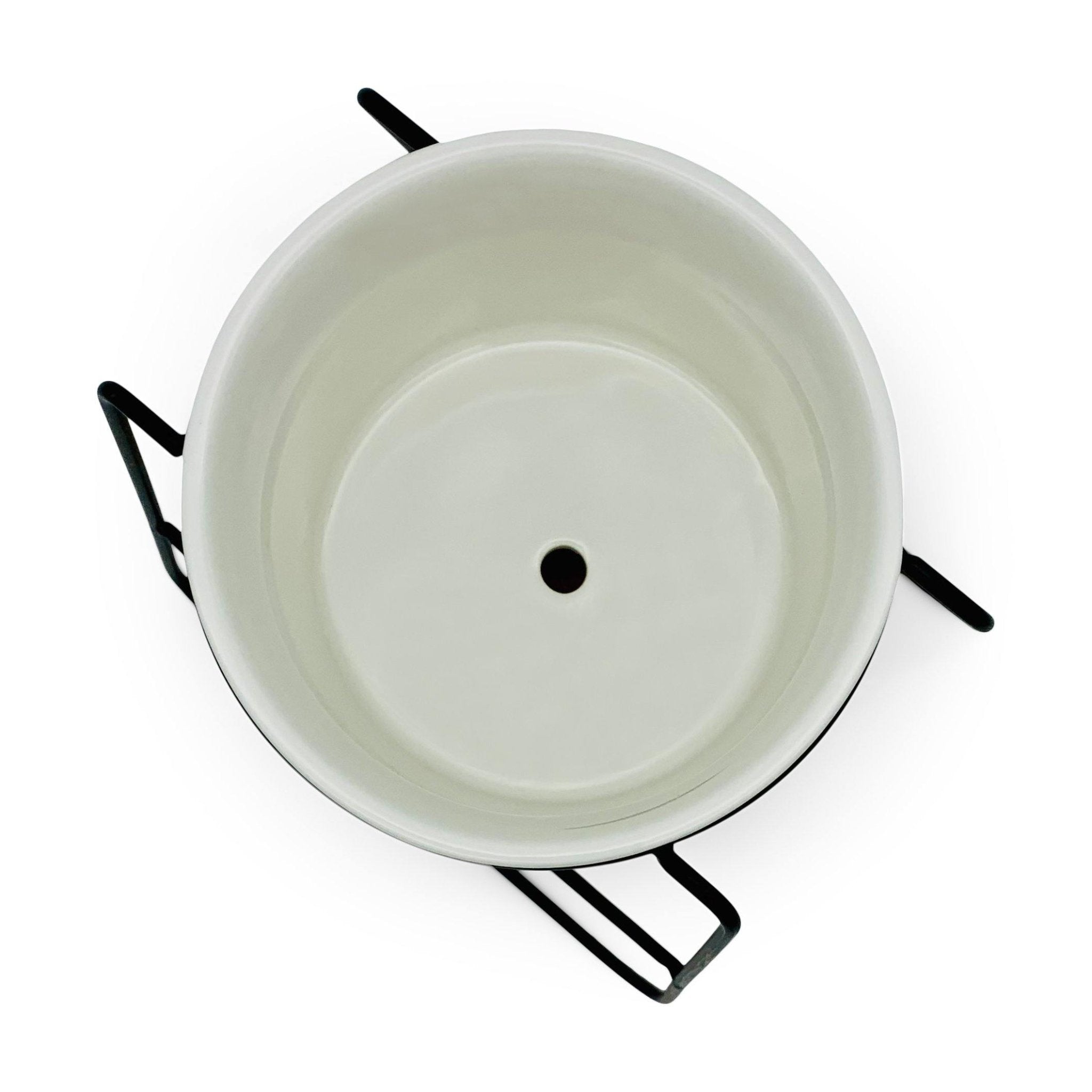 Oslo - Weißer Übertopf, Ø 11cm mit schwarzem Metallgestell und Bambusuntersetzer -KAKTOS Pflanzen & Zubehör