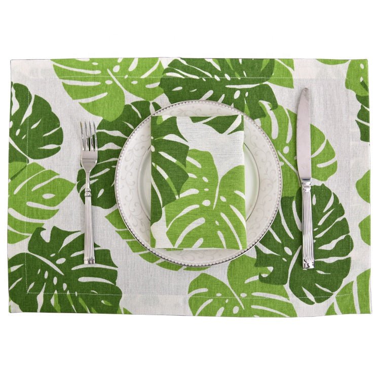 Tischset mit Monstera-Blättern 2er-Pack, weiss/grün, 33x45 cm, Oekotex 100 -KAKTOS Pflanzen & Zubehör