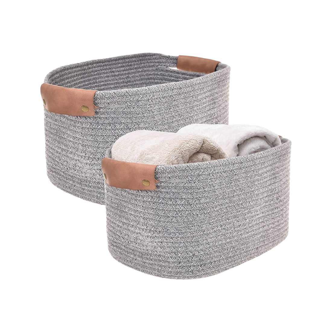 KORALO DUO DARK – 2er-Set rechteckige Aufbewahrungskörbe aus Baumwollseil, Dunkelgrau, 36 × 28 × 20 cm – schlicht, robust &amp; modern