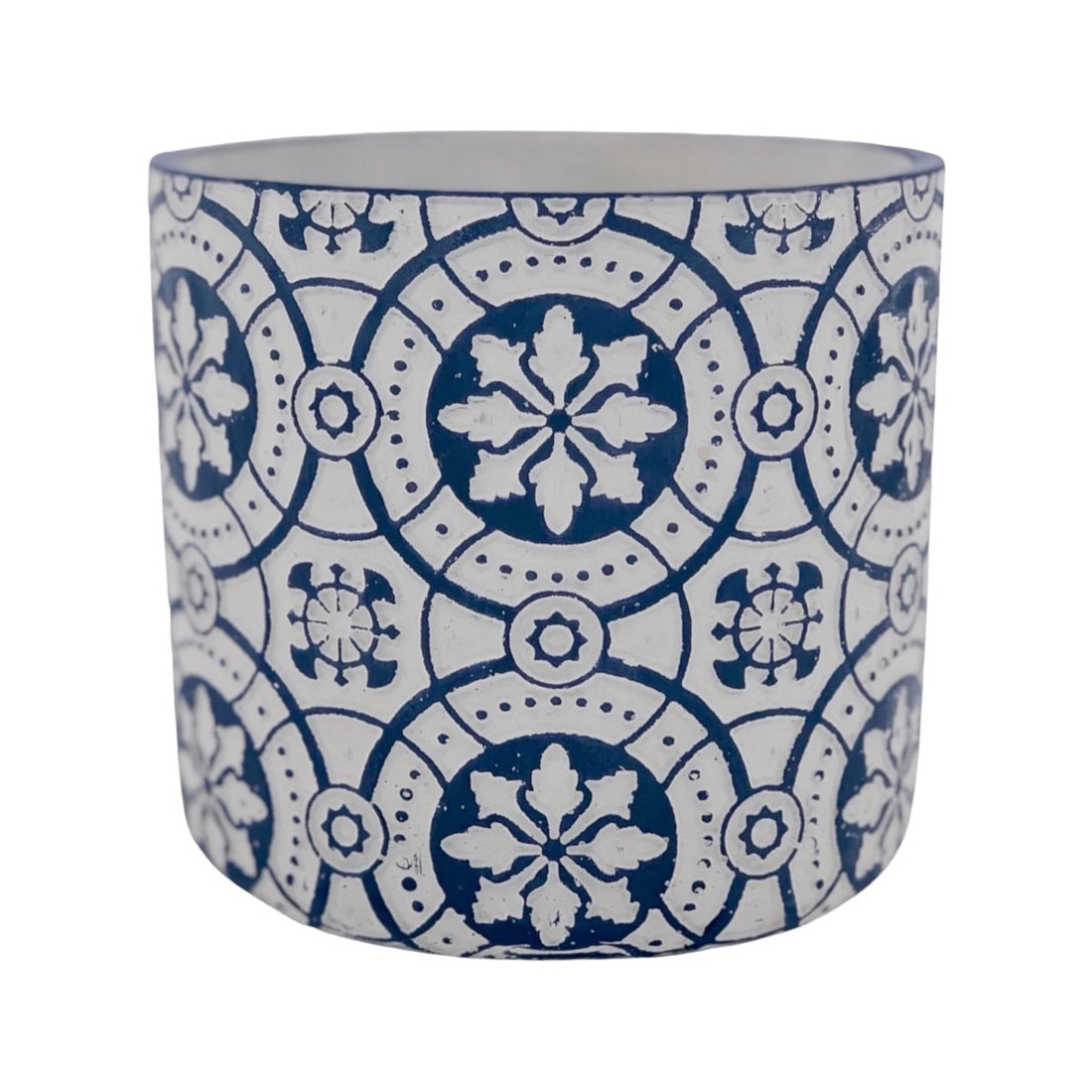 Blumentopf mit nordischem Motiv aus Beton, verschiedene Größen, blau/grau mit Ablauf -KAKTOS