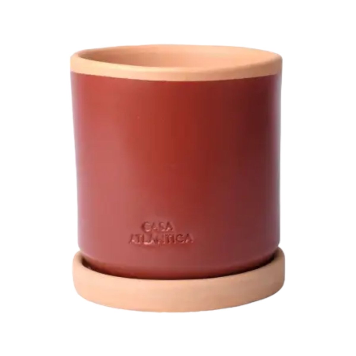 Casa Atlântica Terracotta-Blumentopf (Ø 13cm) in Kaminrot mit Untersetzer, handgefertigt -KAKTOS